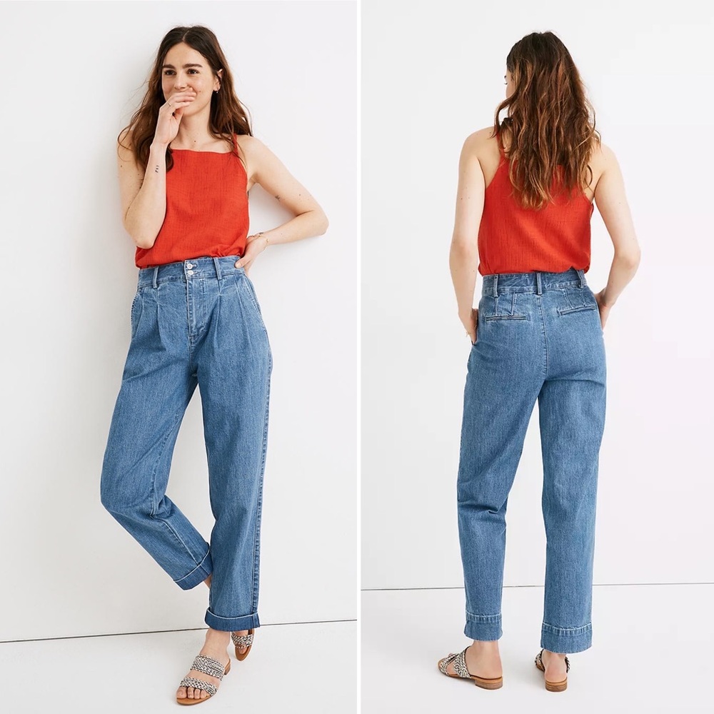 Madewell Pleated Tapered Wide-Leg Jeans